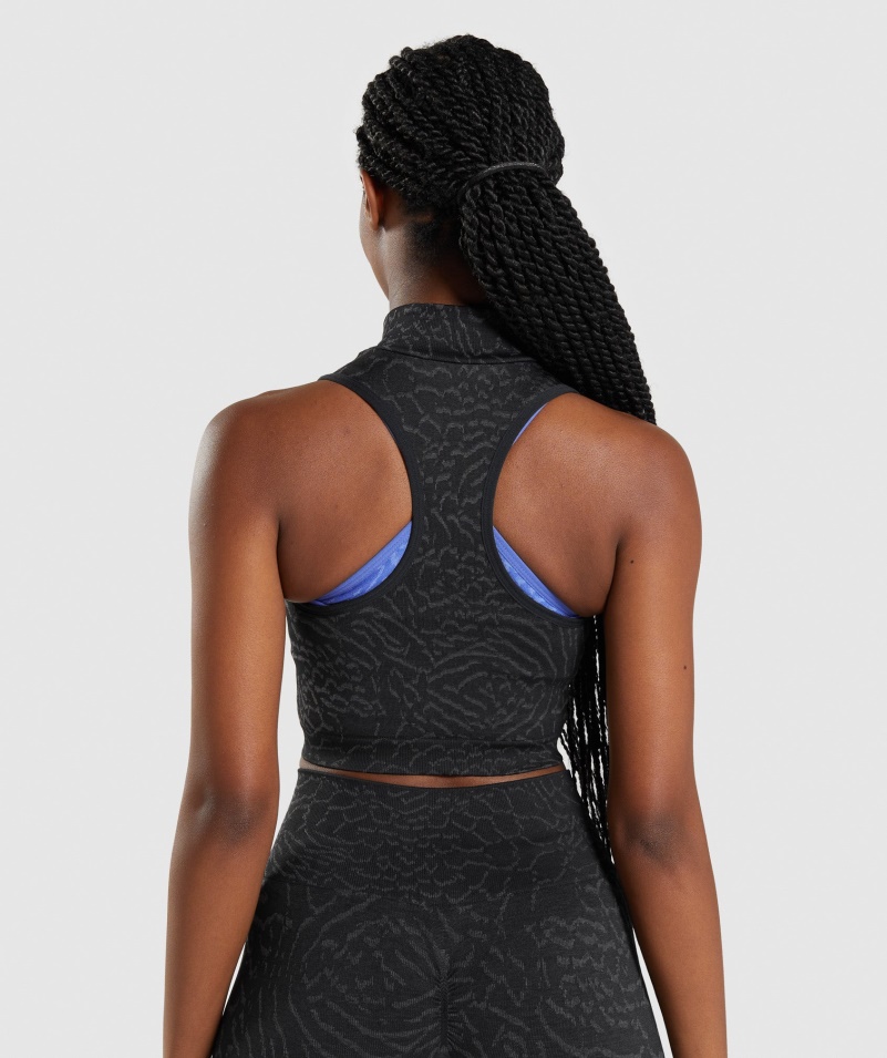 Gymshark Adapt Animal Bezšvové Crop 1/2 Zips Hybrid-black