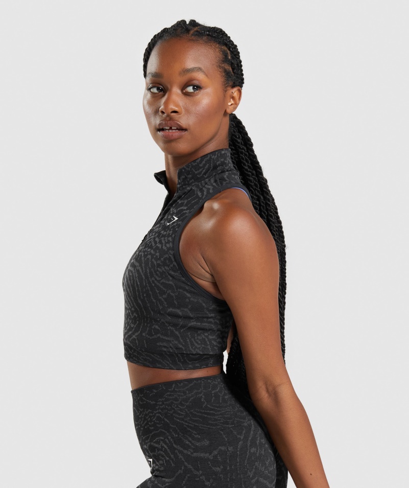 Gymshark Adapt Animal Bezšvové Crop 1/2 Zips Hybrid-black