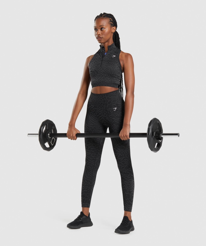 Gymshark Adapt Animal Bezšvové Crop 1/2 Zips Hybrid-black
