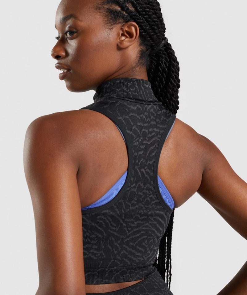Gymshark Adapt Animal Bezšvové Crop 1/2 Zips Hybrid-black