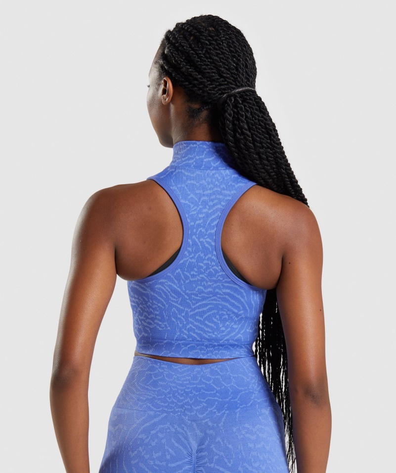 Gymshark Adapt Animal Bezšvový Crop 1/2 Zip Hybrid-court Modrý