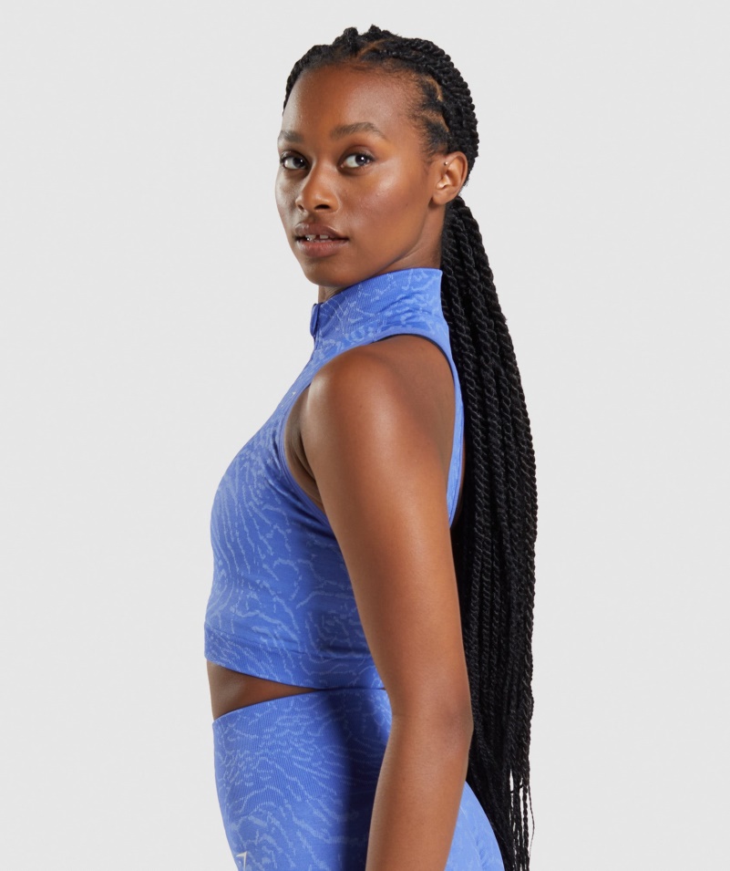 Gymshark Adapt Animal Bezšvový Crop 1/2 Zip Hybrid-court Modrý