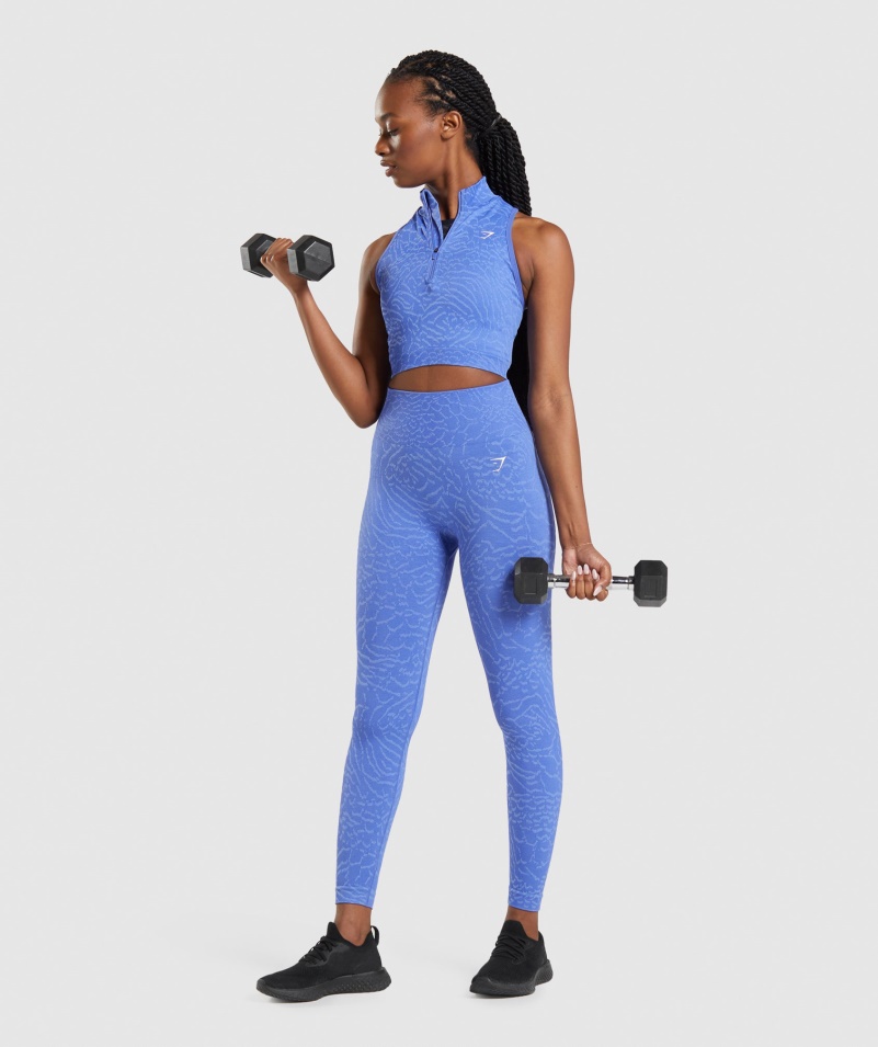 Gymshark Adapt Animal Bezšvový Crop 1/2 Zip Hybrid-court Modrý