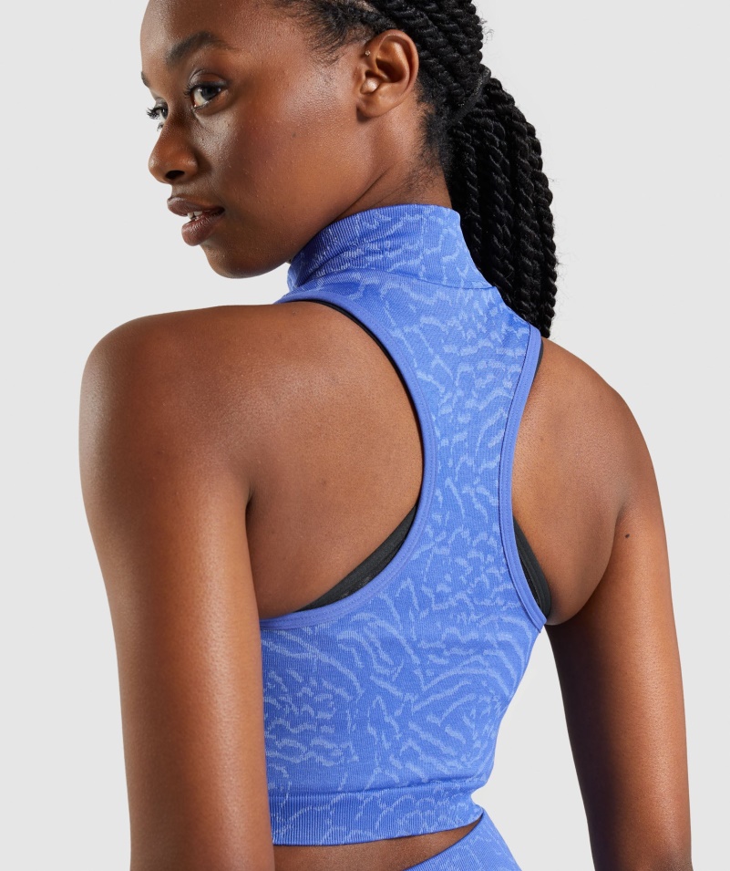 Gymshark Adapt Animal Bezšvový Crop 1/2 Zip Hybrid-court Modrý