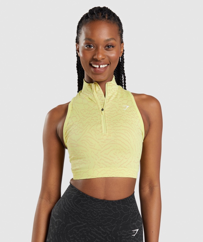 Gymshark Adapt Animal Bezšvový Crop 1/2 Zip Hybrid-svetluška žltá