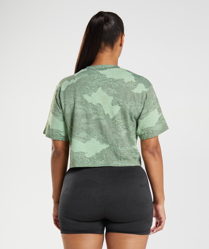 Gymshark Adapt Camo Bezšvový Crop Top Lava-aloe Green-moss Olive