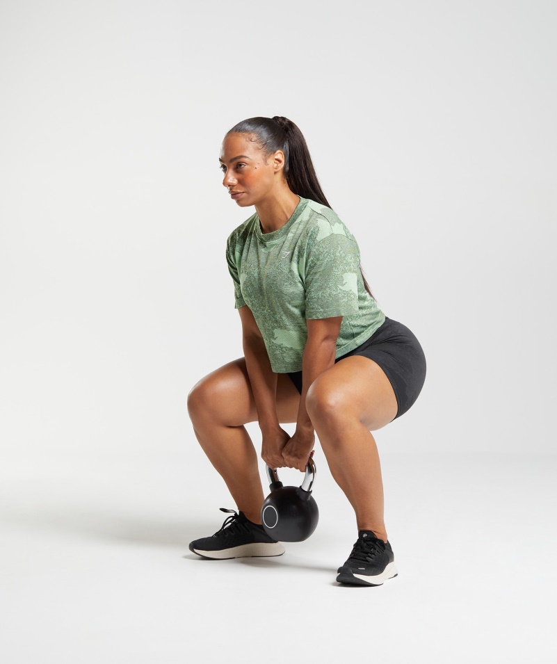 Gymshark Adapt Camo Bezšvový Crop Top Lava-aloe Green-moss Olive