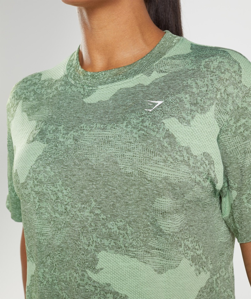 Gymshark Adapt Camo Bezšvový Crop Top Lava-aloe Green-moss Olive