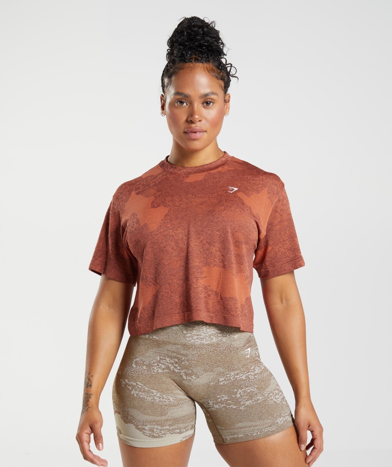 Gymshark Adapt Camo Bezšvový Crop Top Lava-storm červeno-čerešňovo Hnedý