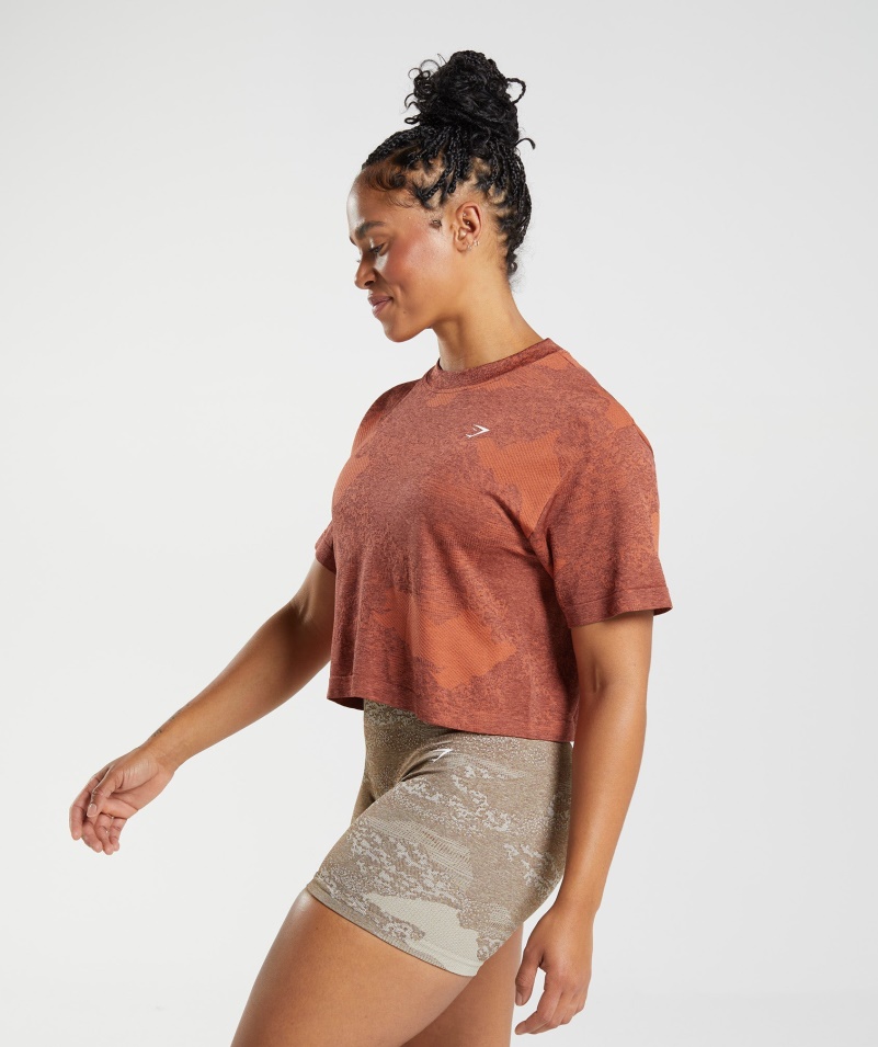 Gymshark Adapt Camo Bezšvový Crop Top Lava-storm červeno-čerešňovo Hnedý