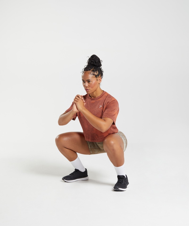 Gymshark Adapt Camo Bezšvový Crop Top Lava-storm červeno-čerešňovo Hnedý