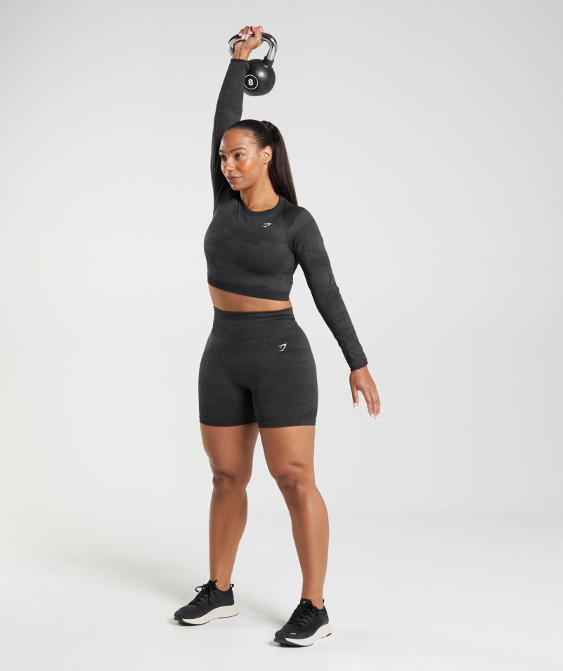 Gymshark Adapt Camo Bezšvové šnurovanie Späť Top Lávovo-čierna-onyx Sivá