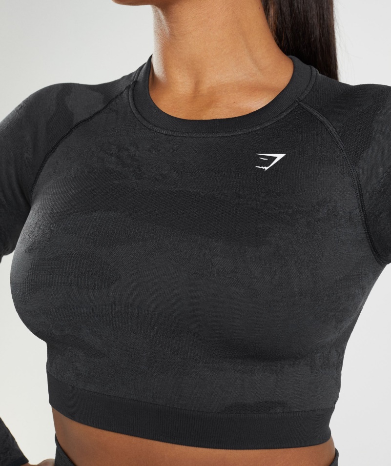 Gymshark Adapt Camo Bezšvové šnurovanie Späť Top Lávovo-čierna-onyx Sivá