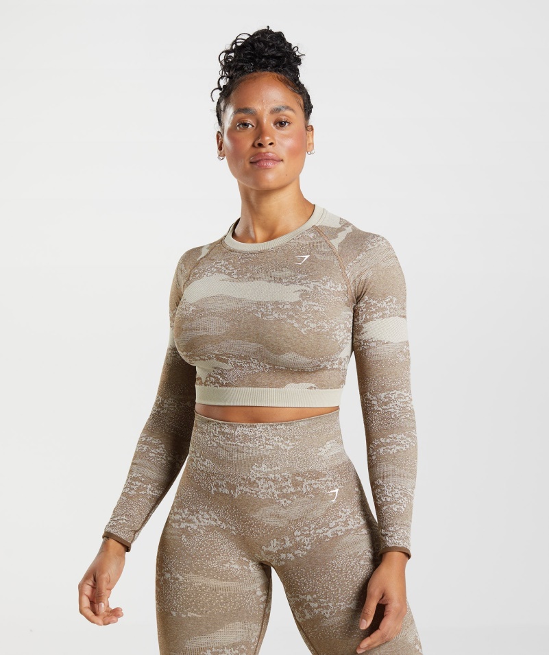 Gymshark Adapt Camo Bezšvové šnurovanie Vzadu Top Lávovo-kamienková Sivo-dušová Hnedá