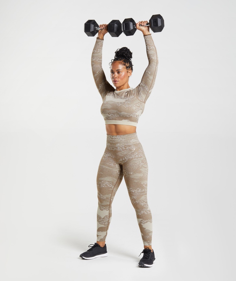 Gymshark Adapt Camo Bezšvové šnurovanie Vzadu Top Lávovo-kamienková Sivo-dušová Hnedá