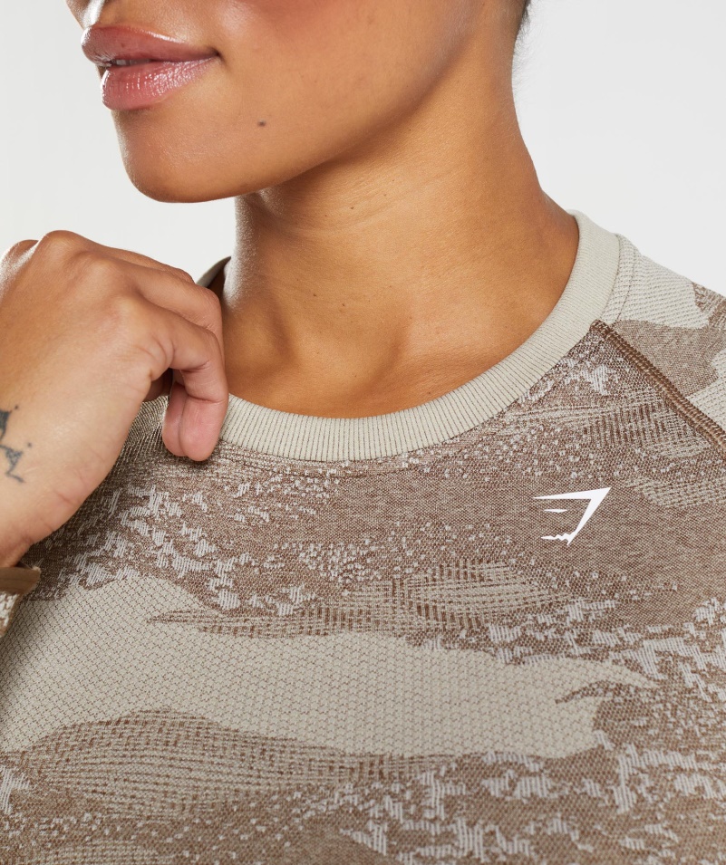 Gymshark Adapt Camo Bezšvové šnurovanie Vzadu Top Lávovo-kamienková Sivo-dušová Hnedá