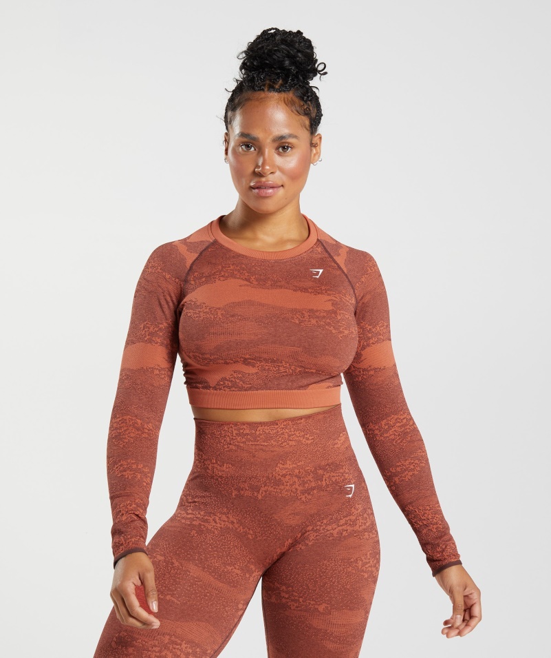 Gymshark Adapt Camo Bezšvové šnurovanie Späť Top Láva-búrka červeno-čerešňová Hnedá