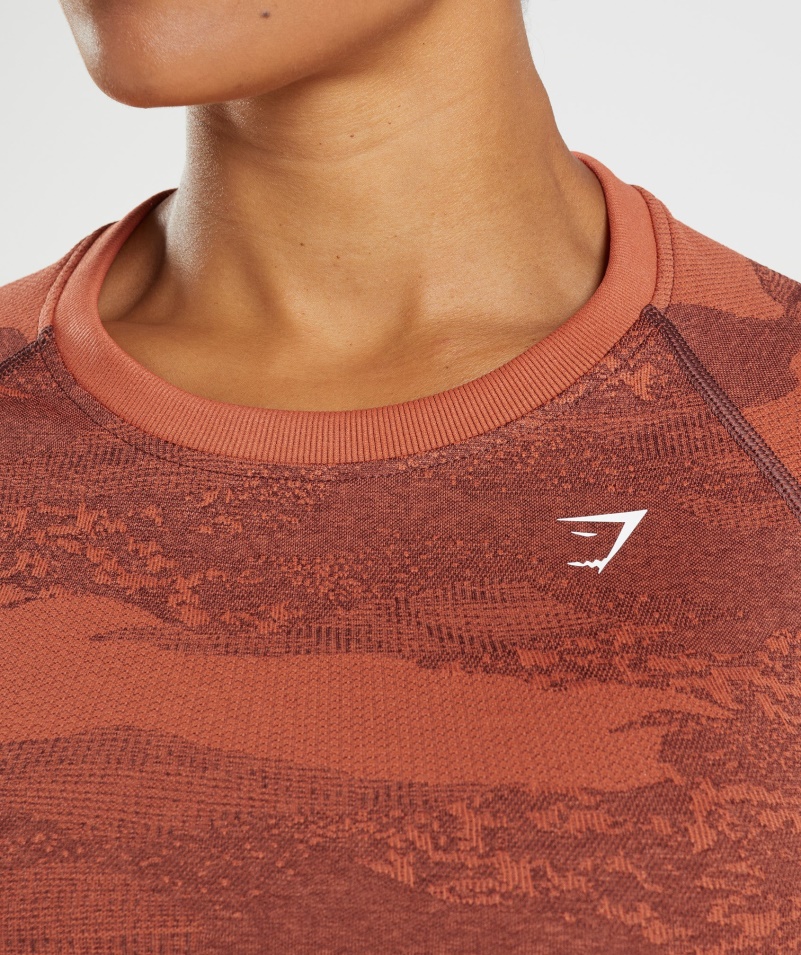 Gymshark Adapt Camo Bezšvové šnurovanie Späť Top Láva-búrka červeno-čerešňová Hnedá