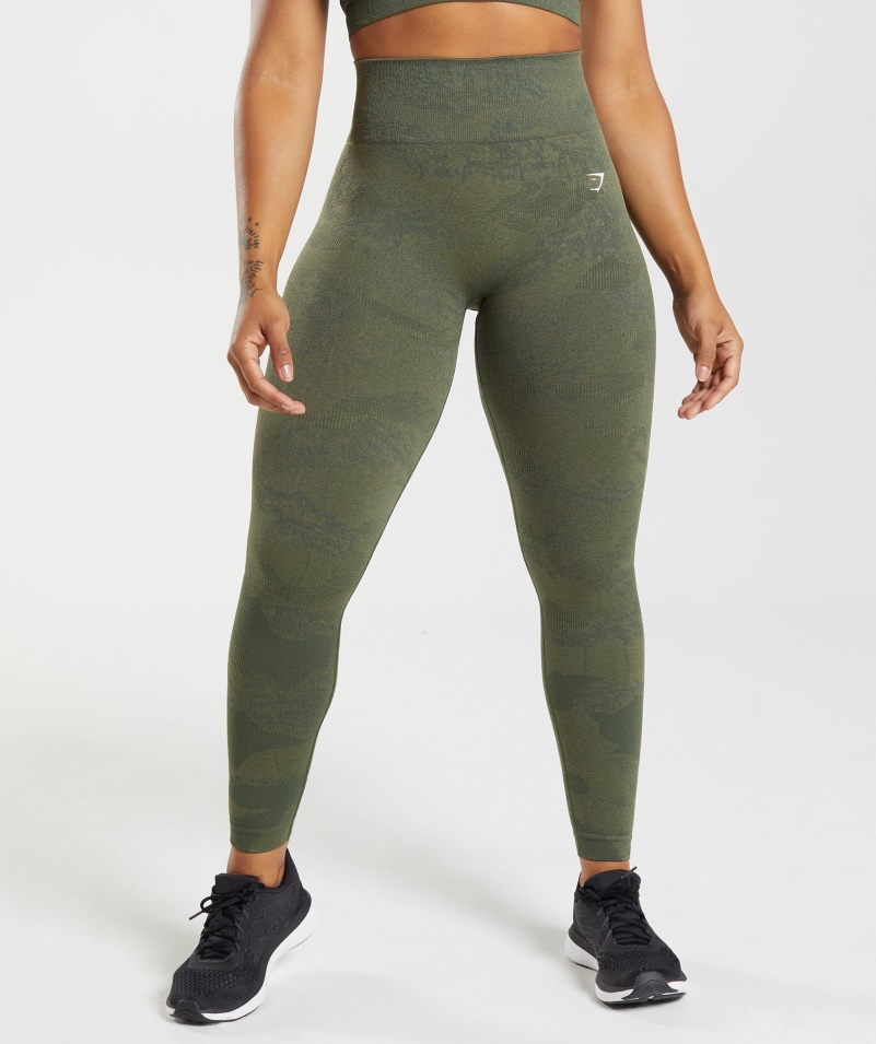 Gymshark Adapt Camo Bezšvové Legíny Láva-mach Olivové Jadro Olivové