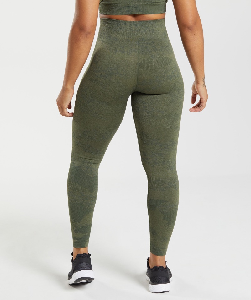 Gymshark Adapt Camo Bezšvové Legíny Láva-mach Olivové Jadro Olivové
