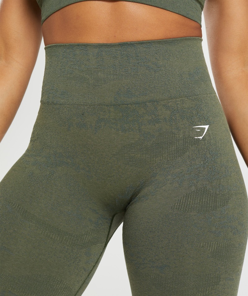 Gymshark Adapt Camo Bezšvové Legíny Láva-mach Olivové Jadro Olivové