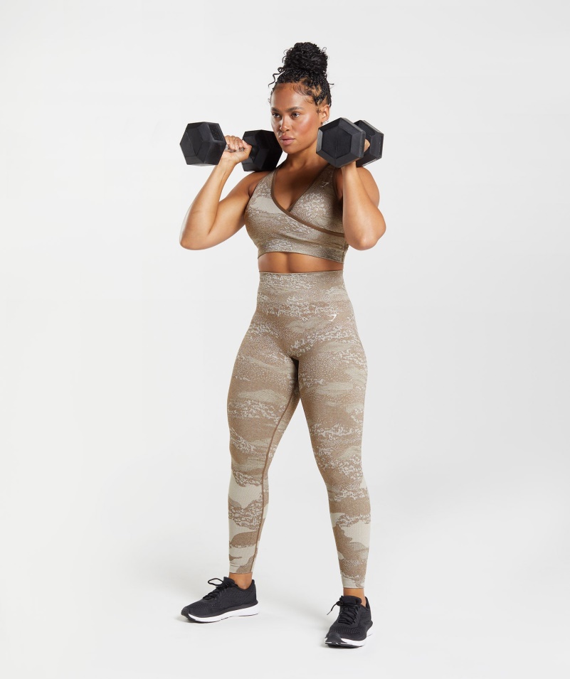 Gymshark Adapt Camo Bezšvové Legíny Lávovo-kamienkové Sivo-dušovo Hnedé