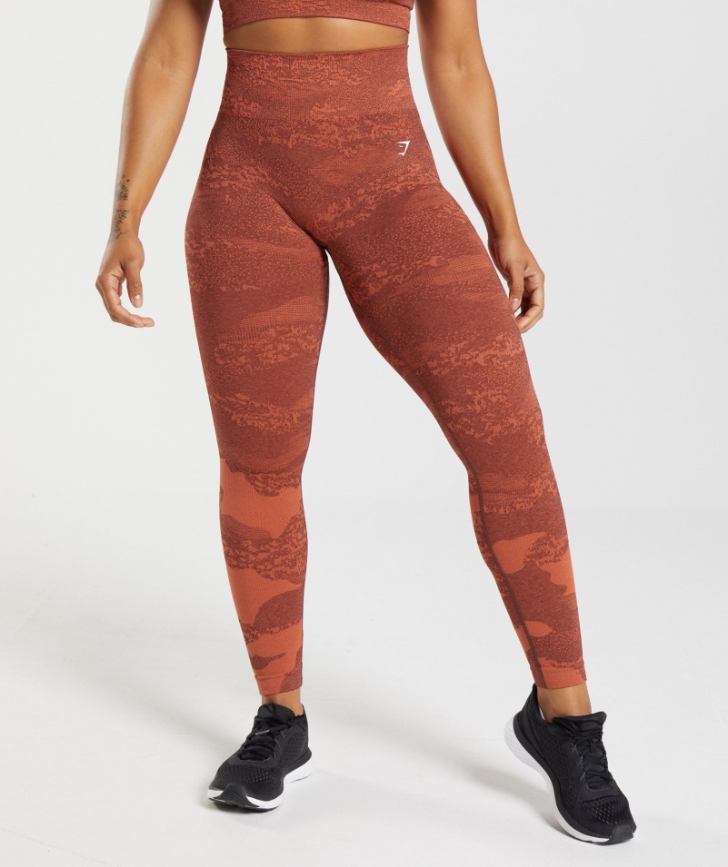 Gymshark Adapt Camo Bezšvové Legíny Láva-búrka červeno-čerešňová Hnedá