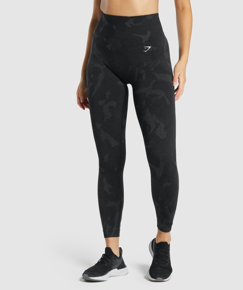 Gymshark Adapt Camo Bezšvové Legíny Savanna-čierna