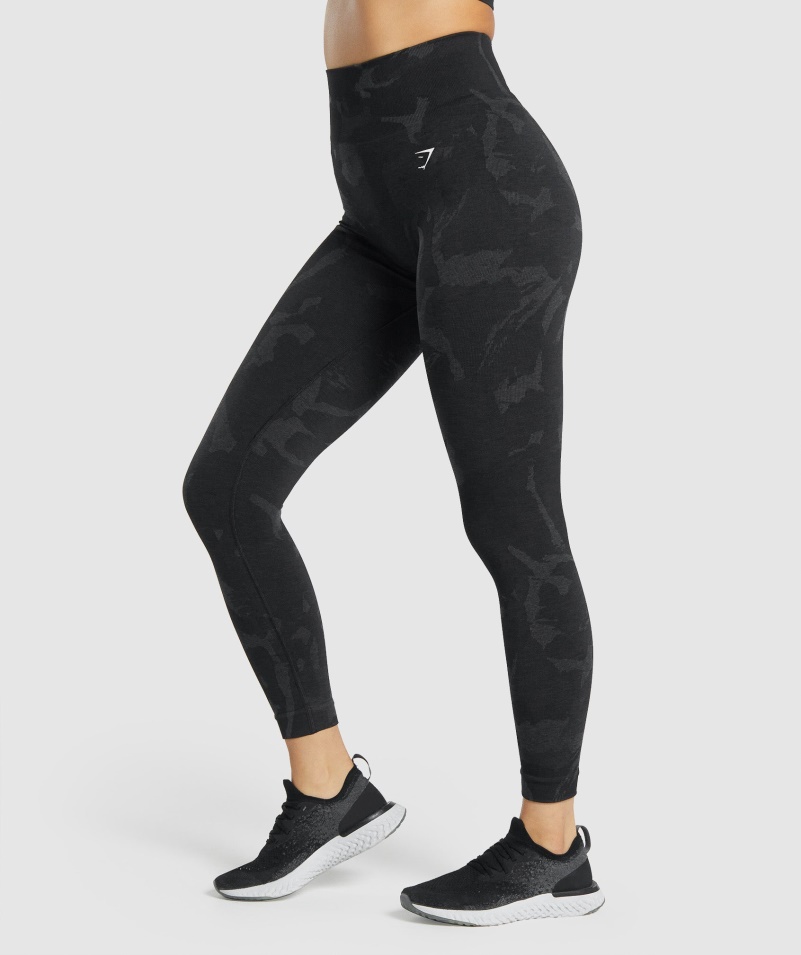 Gymshark Adapt Camo Bezšvové Legíny Savanna-čierna