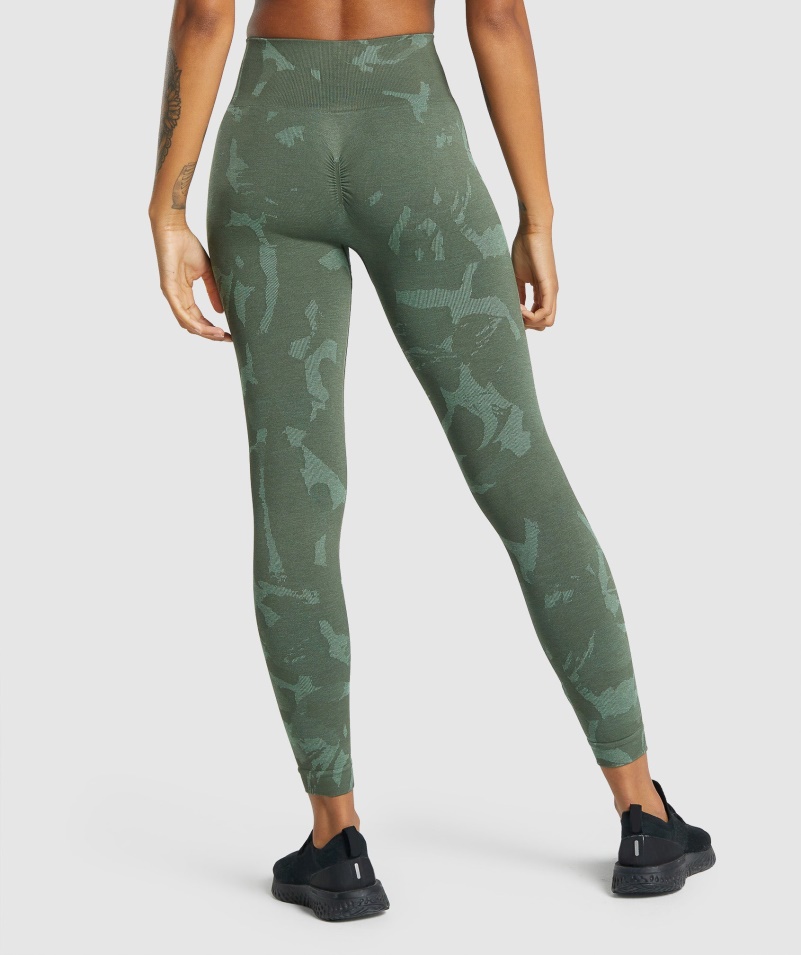 Gymshark Adapt Camo Bezšvové Legíny Savanovo-zelené