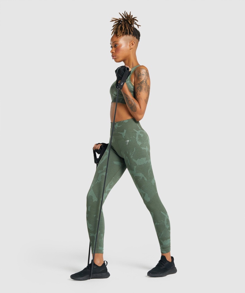 Gymshark Adapt Camo Bezšvové Legíny Savanovo-zelené