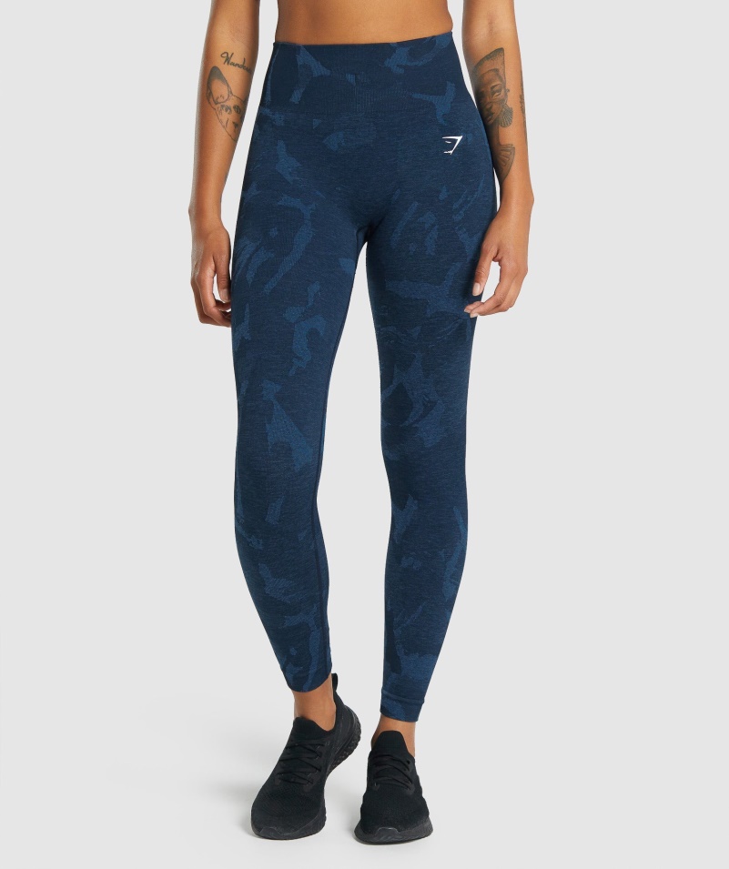 Gymshark Adapt Camo Bezšvové Legíny Savanna-navy