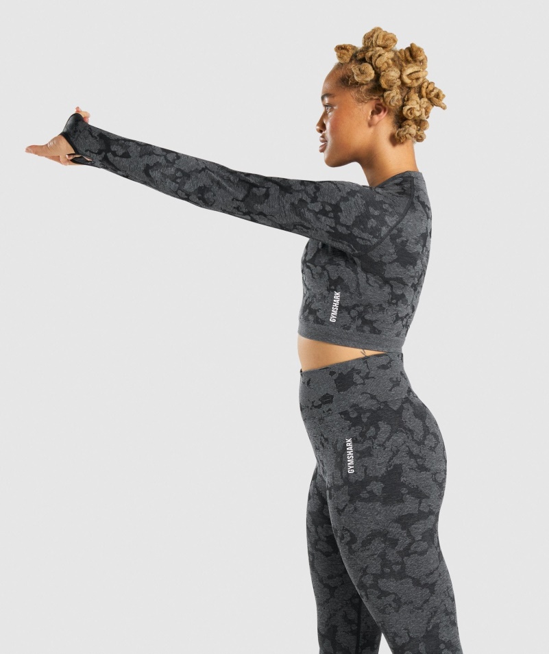 Gymshark Adapt Camo Bezšvový Crop Top S Dlhým Rukávom čierny