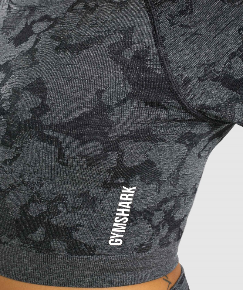 Gymshark Adapt Camo Bezšvový Crop Top S Dlhým Rukávom čierny