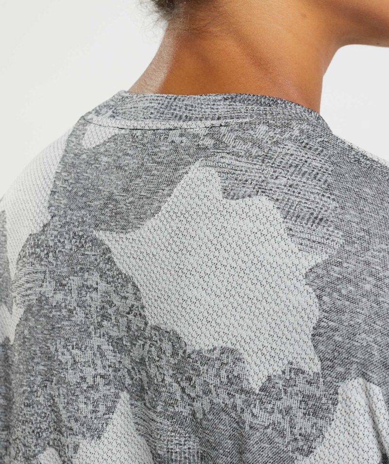 Gymshark Adapt Camo Bezšvový Top S Dlhým Rukávom Lávovo-svetlo šedo-čierne