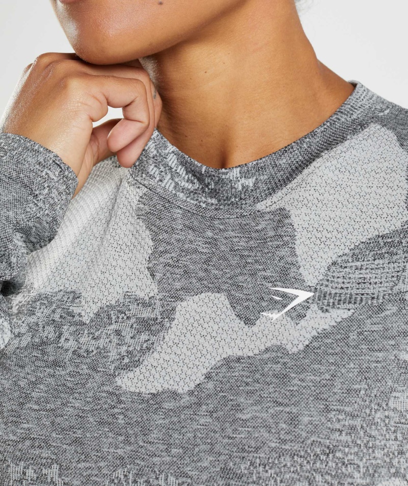 Gymshark Adapt Camo Bezšvový Top S Dlhým Rukávom Lávovo-svetlo šedo-čierne