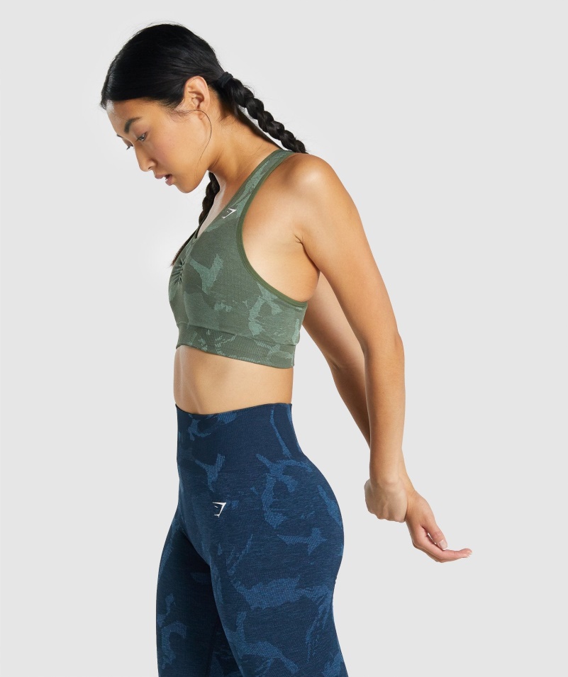 Gymshark Adapt Camo Bezšvové Racer Back Sport Podprsenka Savanna-green