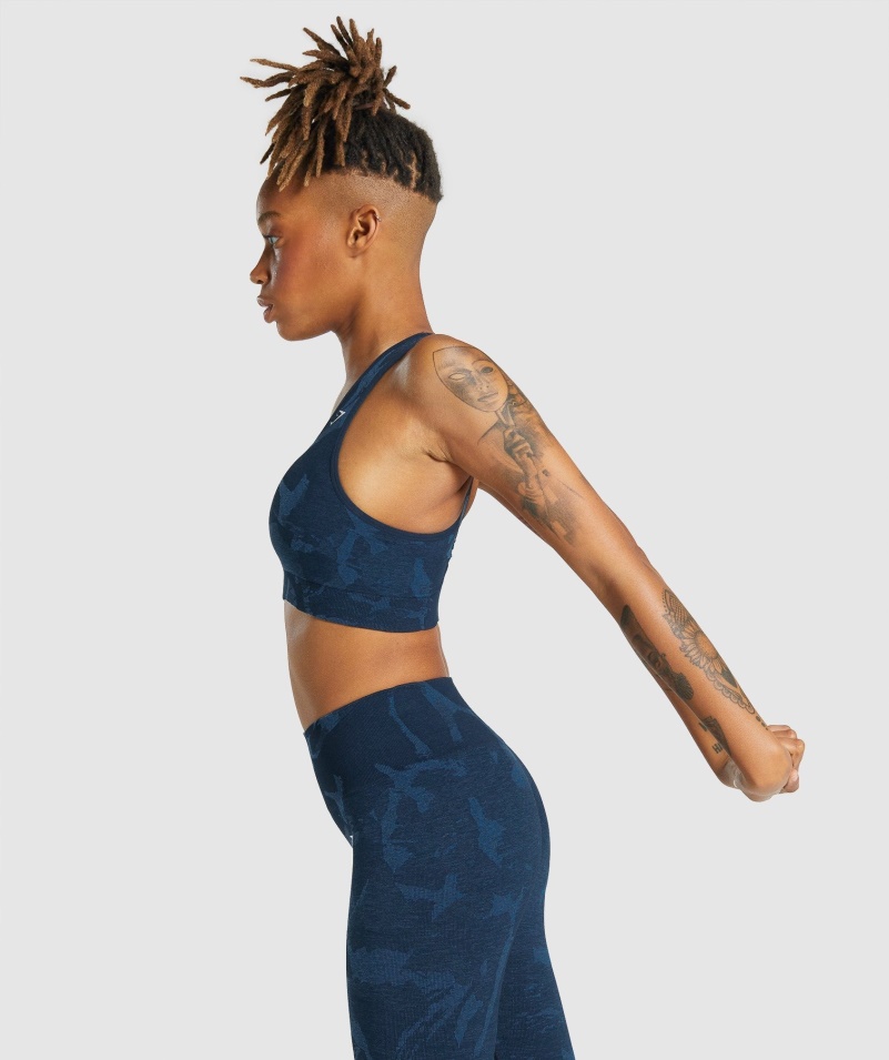 Gymshark Adapt Camo Bezšvové Racer Späť športová Podprsenka Savanna-navy