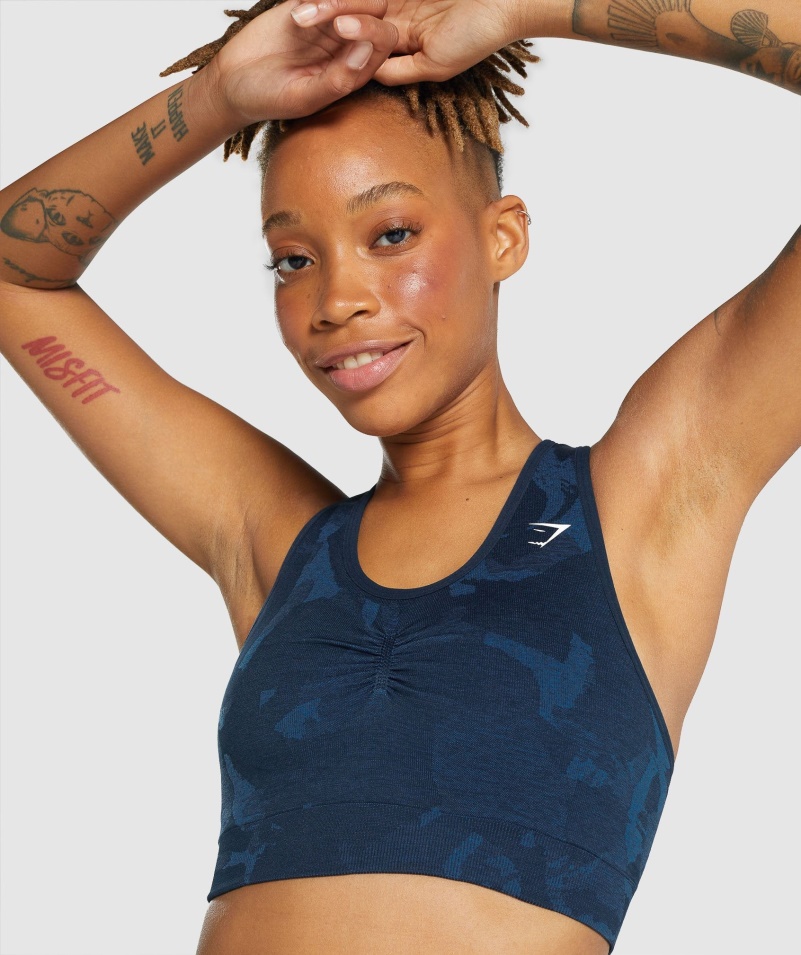 Gymshark Adapt Camo Bezšvové Racer Späť športová Podprsenka Savanna-navy