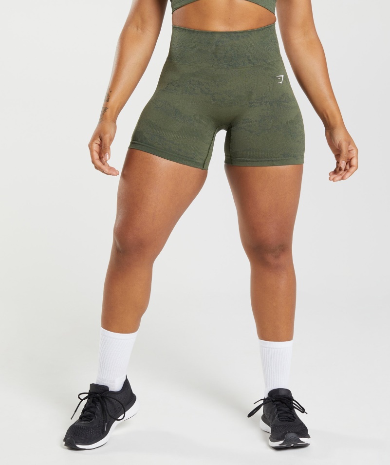 Gymshark Adapt Camo Bezšvové šortky Láva-mach Olivové Jadro Olivové