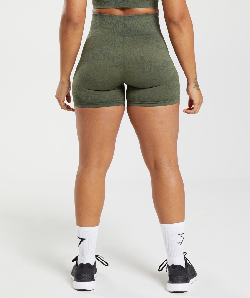 Gymshark Adapt Camo Bezšvové šortky Láva-mach Olivové Jadro Olivové