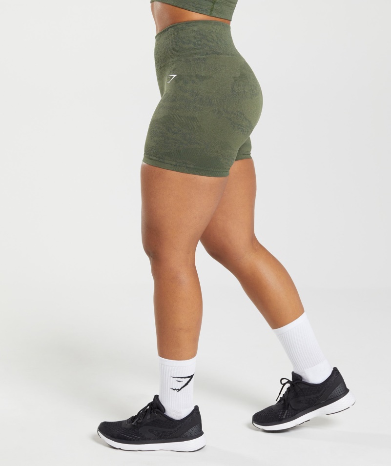 Gymshark Adapt Camo Bezšvové šortky Láva-mach Olivové Jadro Olivové