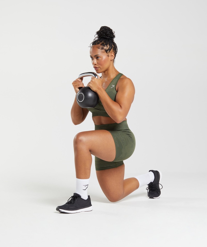 Gymshark Adapt Camo Bezšvové šortky Láva-mach Olivové Jadro Olivové