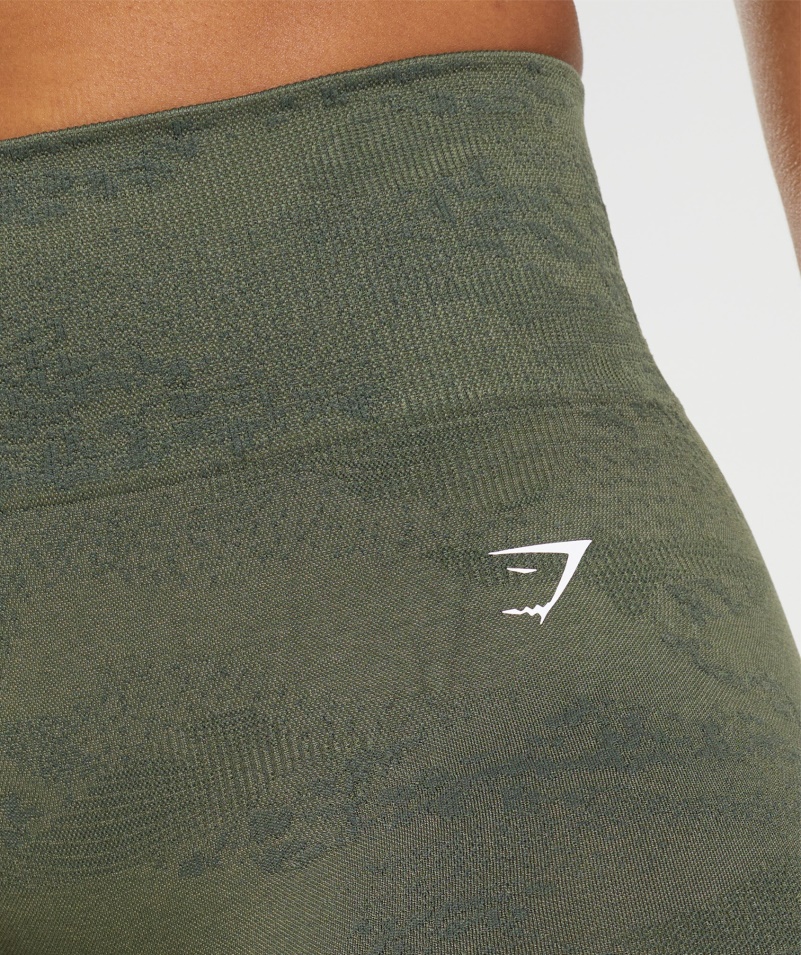 Gymshark Adapt Camo Bezšvové šortky Láva-mach Olivové Jadro Olivové