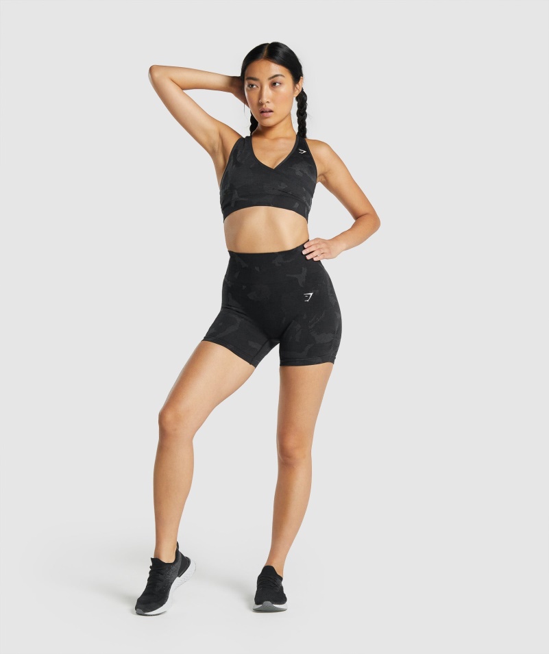 Gymshark Adapt Camo Bezšvové šortky Savanna-čierna