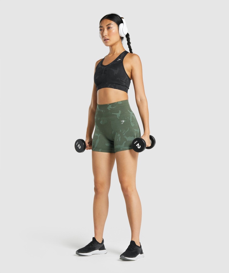 Gymshark Adapt Camo Bezšvové šortky Savanna-zelené