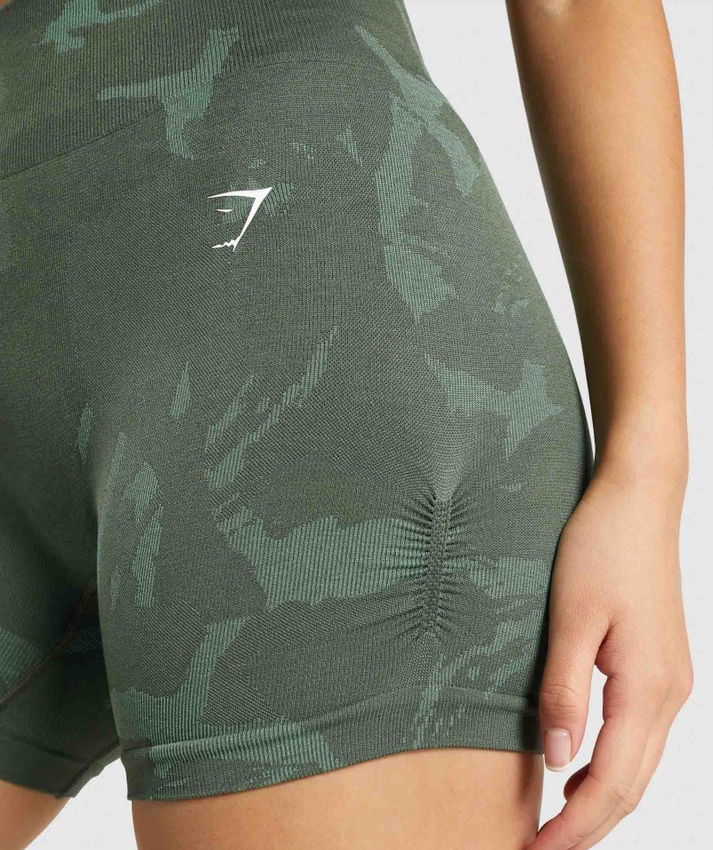 Gymshark Adapt Camo Bezšvové šortky Savanna-zelené