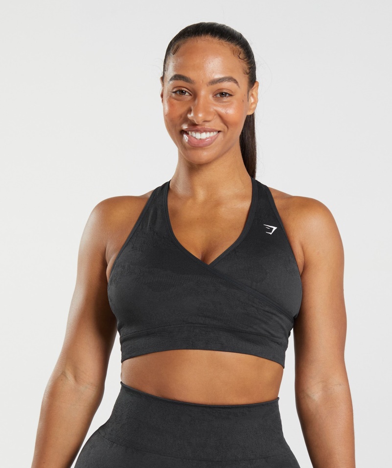 Gymshark Adapt Camo Bezšvová športová Podprsenka Láva-čierna-onyx Sivá