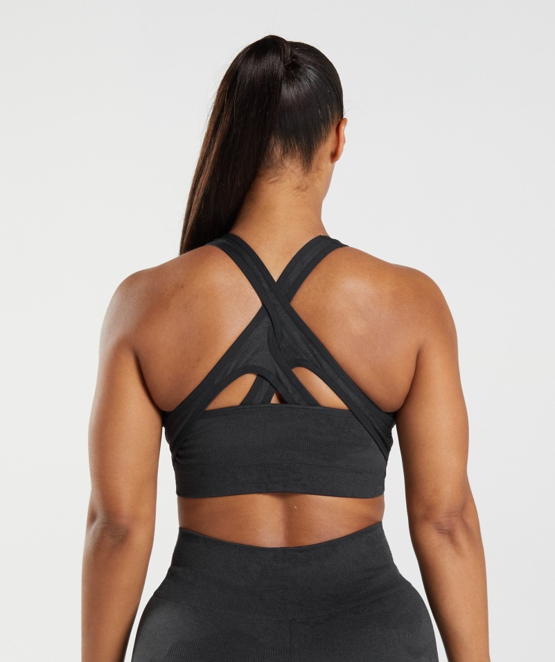 Gymshark Adapt Camo Bezšvová športová Podprsenka Láva-čierna-onyx Sivá