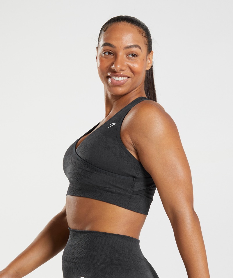 Gymshark Adapt Camo Bezšvová športová Podprsenka Láva-čierna-onyx Sivá